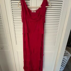 Ilenia M. dress.  layered Red Flowing long dress 
30% Silk  70% viscose